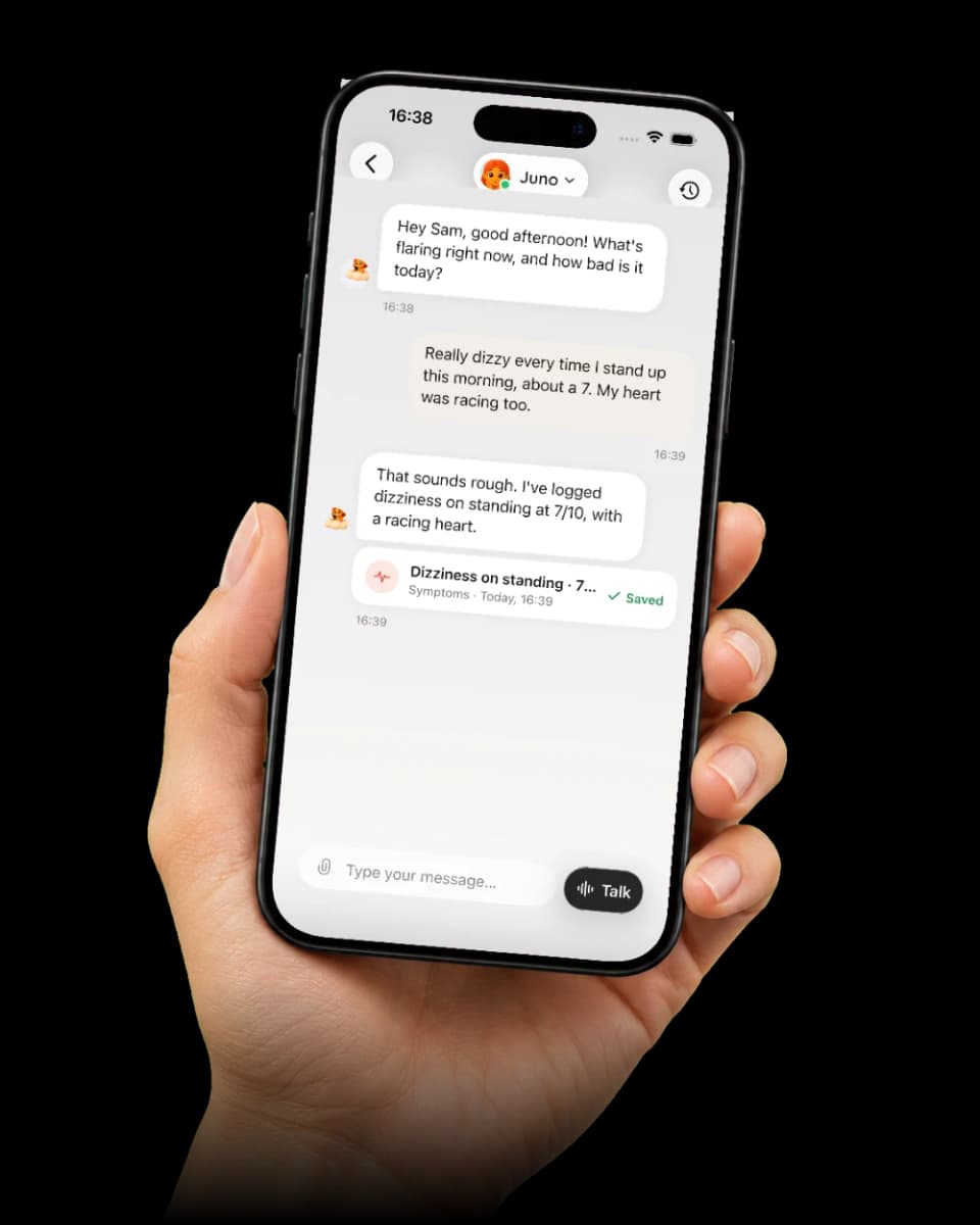 A chat with Juno where a pots symptom is logged