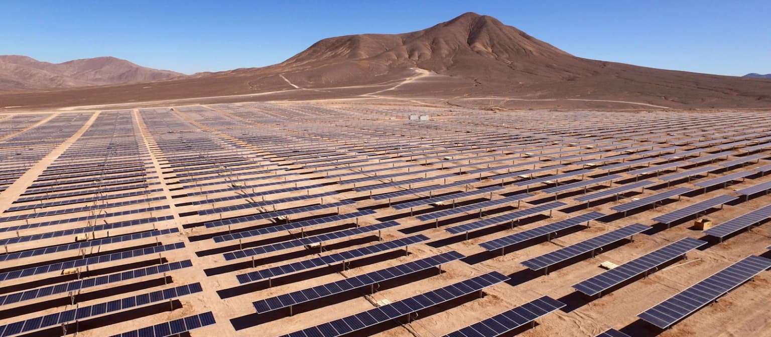 Rows of solar panels in the Chilean desert