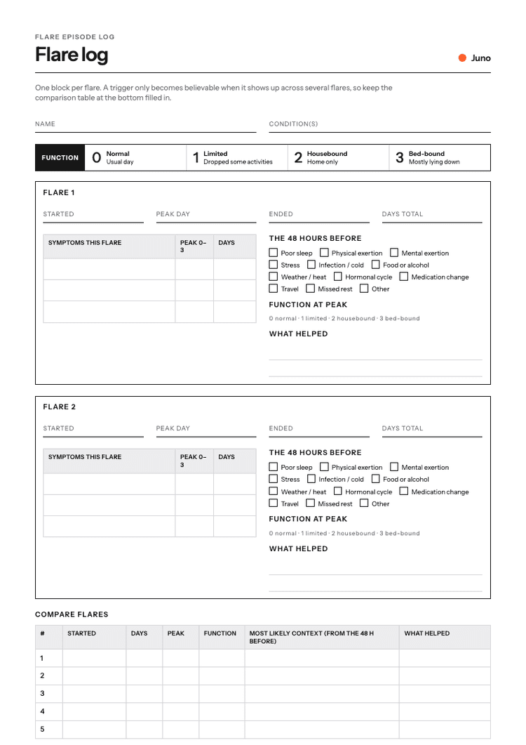 Flare Episode Log worksheet preview