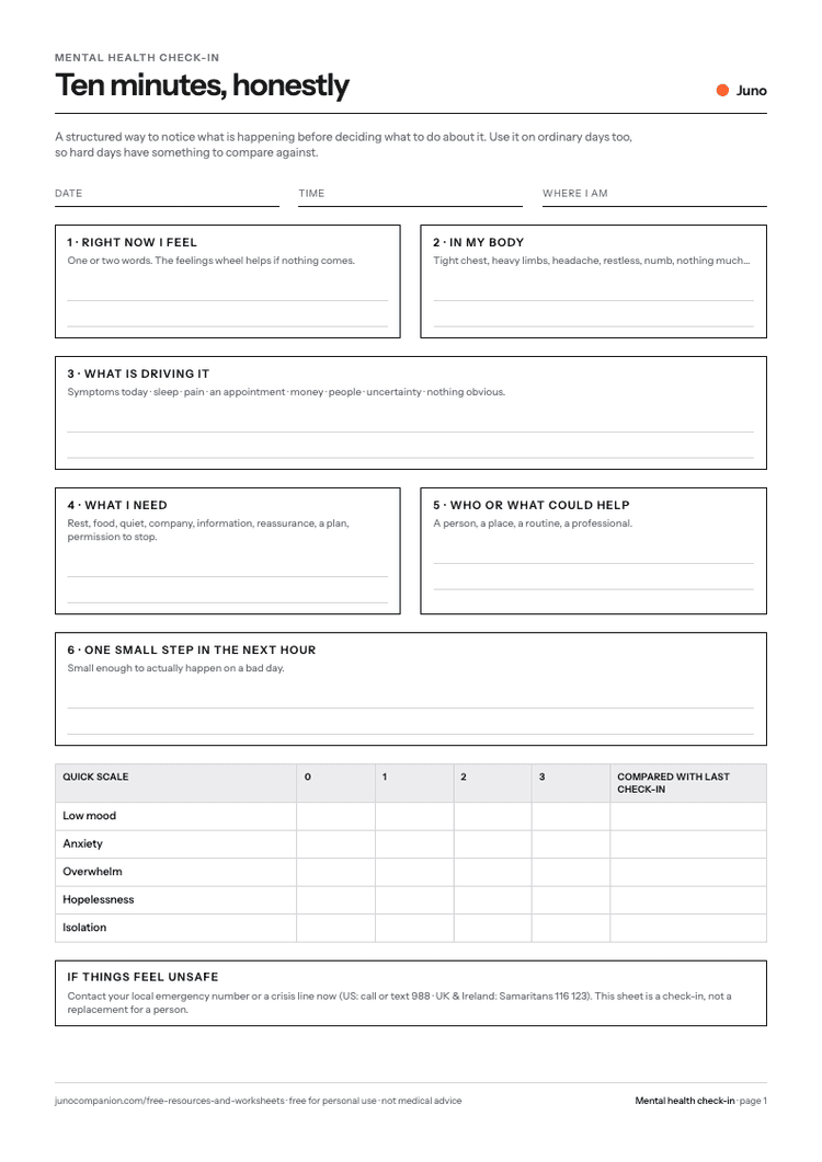 Mental health check-in worksheet preview