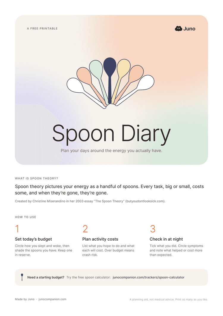 Spoon Diary worksheet, page one