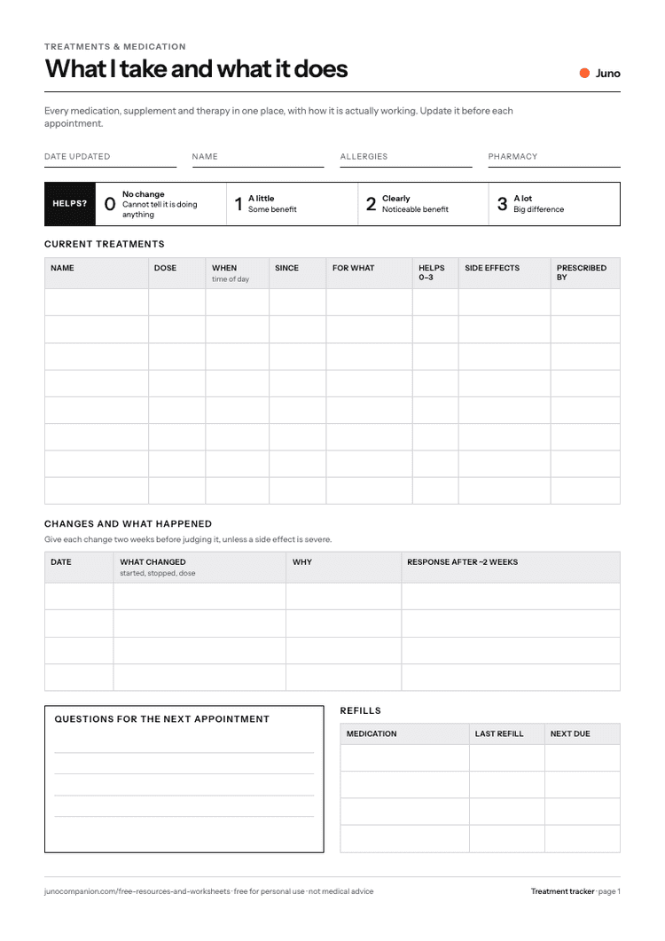 Treatment Tracker worksheet preview