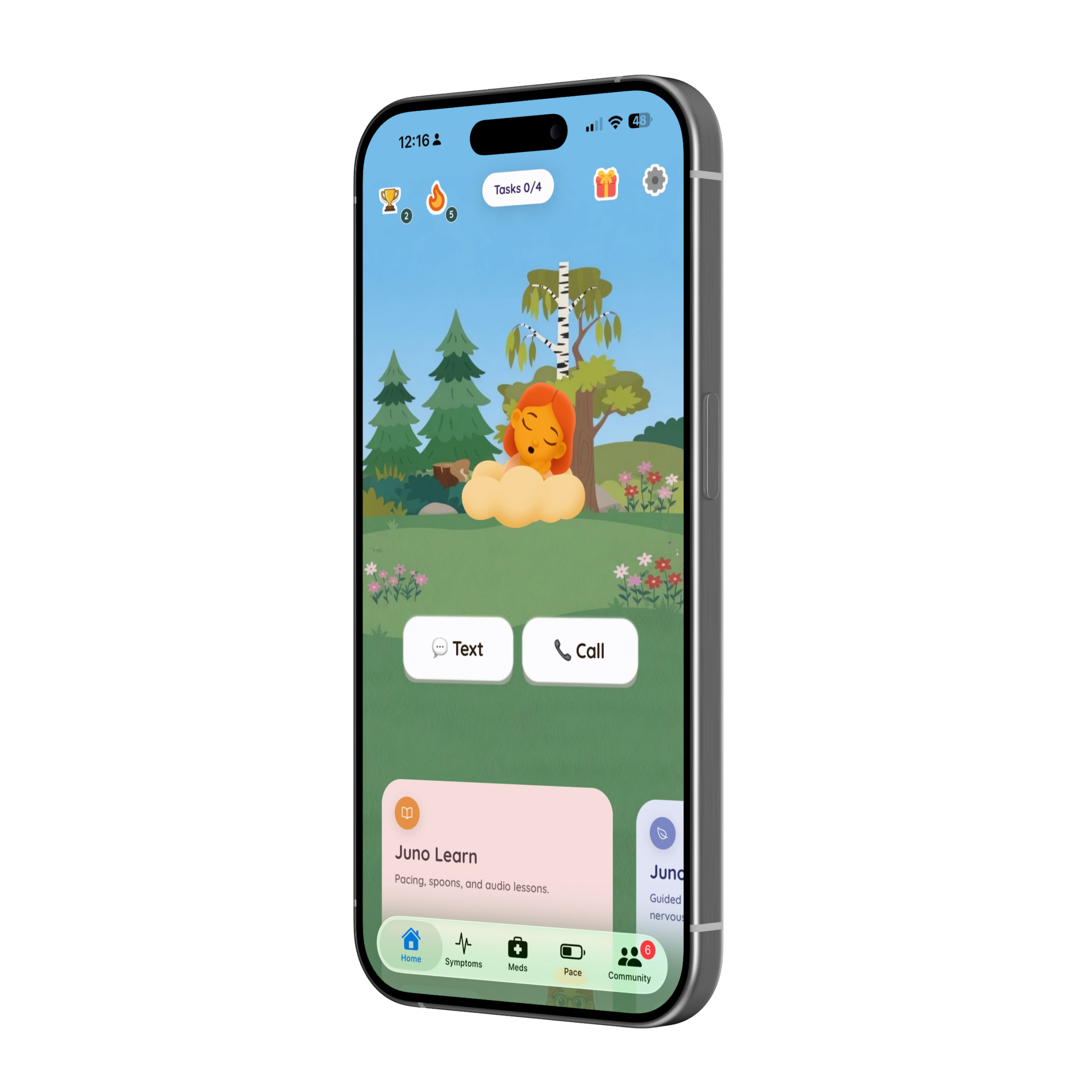 Juno home screen for Long COVID